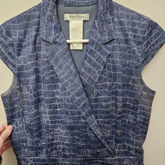Max Mara Size 10 'Nichols' Blue Crocodile Print Pencil Cut Designer Dress - Picture 7 of 9